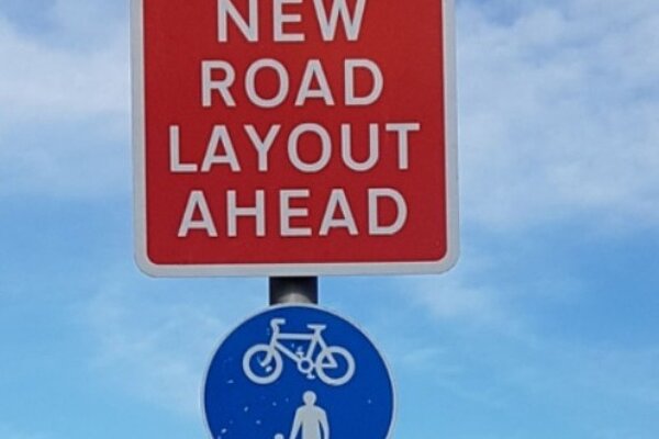 'New Road Layout Ahead' sign