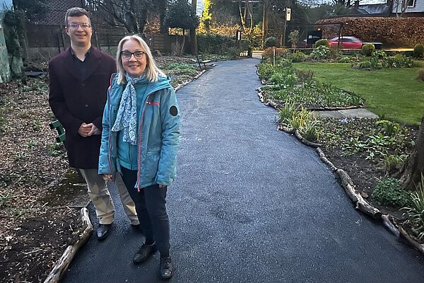Cllrs Will Frass and Jane Brophy with the new path Cllrs Will Frass and Jane Brophy with the new path